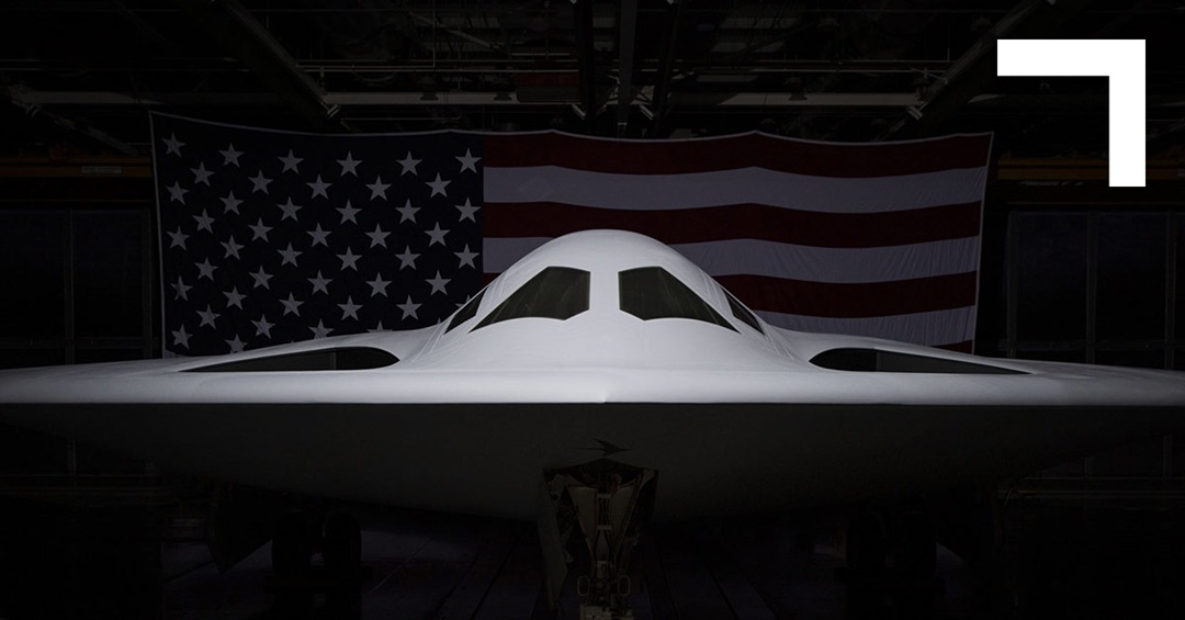 B-21-Raider in front of American flag