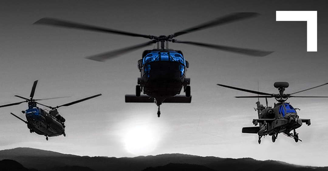digital illustration of 3 black hawk helicopters