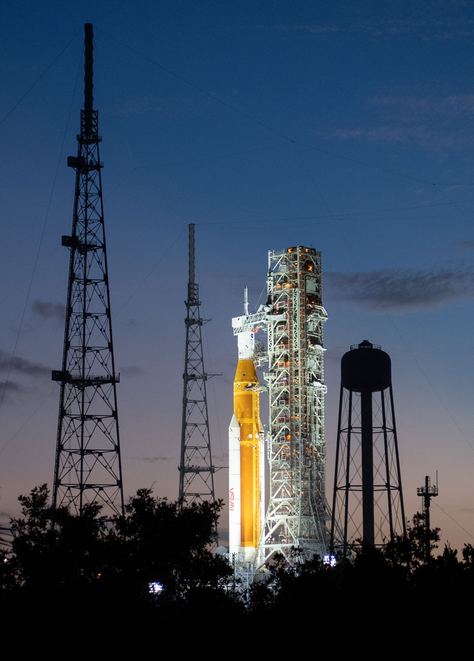 Artemis on Launch Pad at sunset