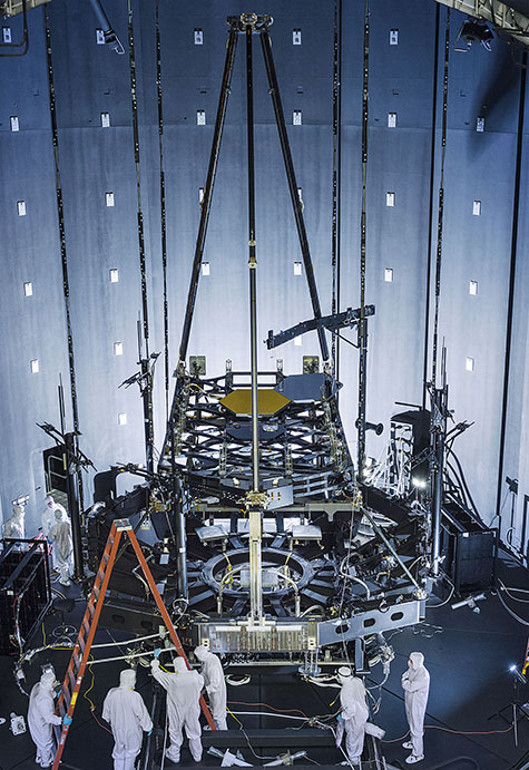 telescope being worked on in clean room