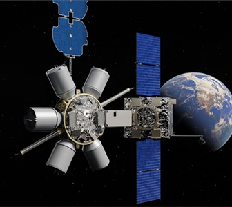 Rendering of Satellite Refueling in space.