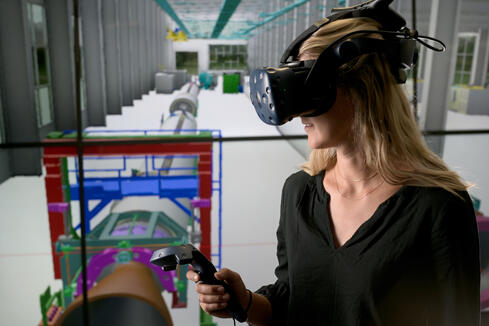Virtual Reality headset on female