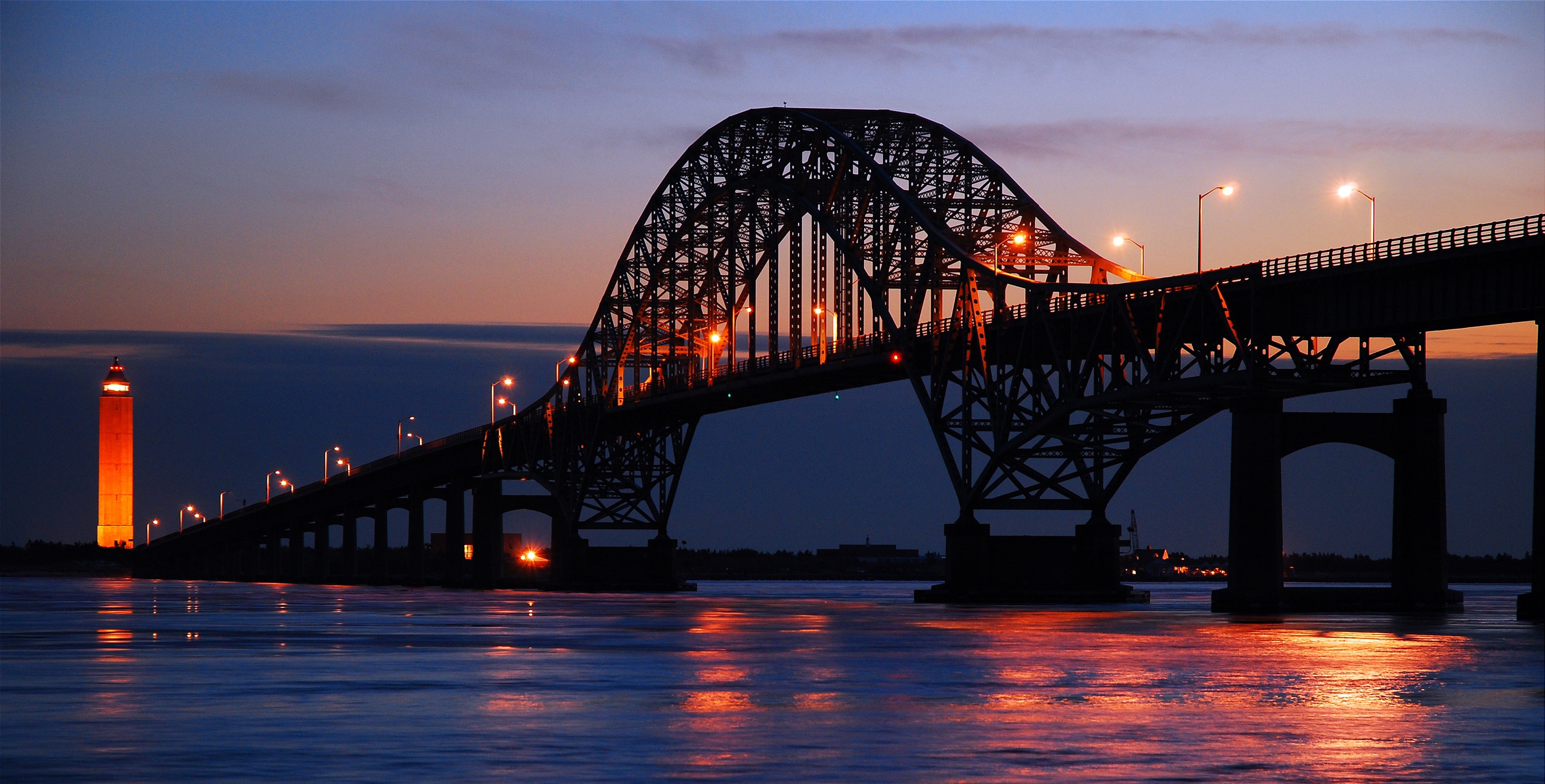 Landscape photo of bridge at dusk