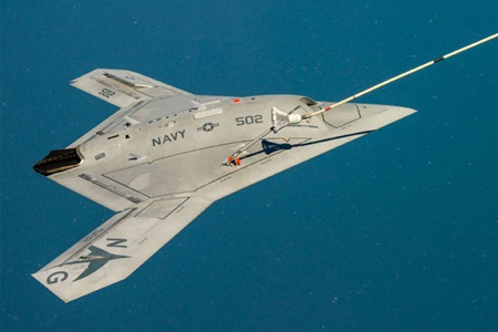 Unmanned military aircraft refueling in air