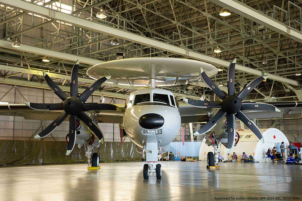 E-2D Advanced Hawkeye aircraft in hangar