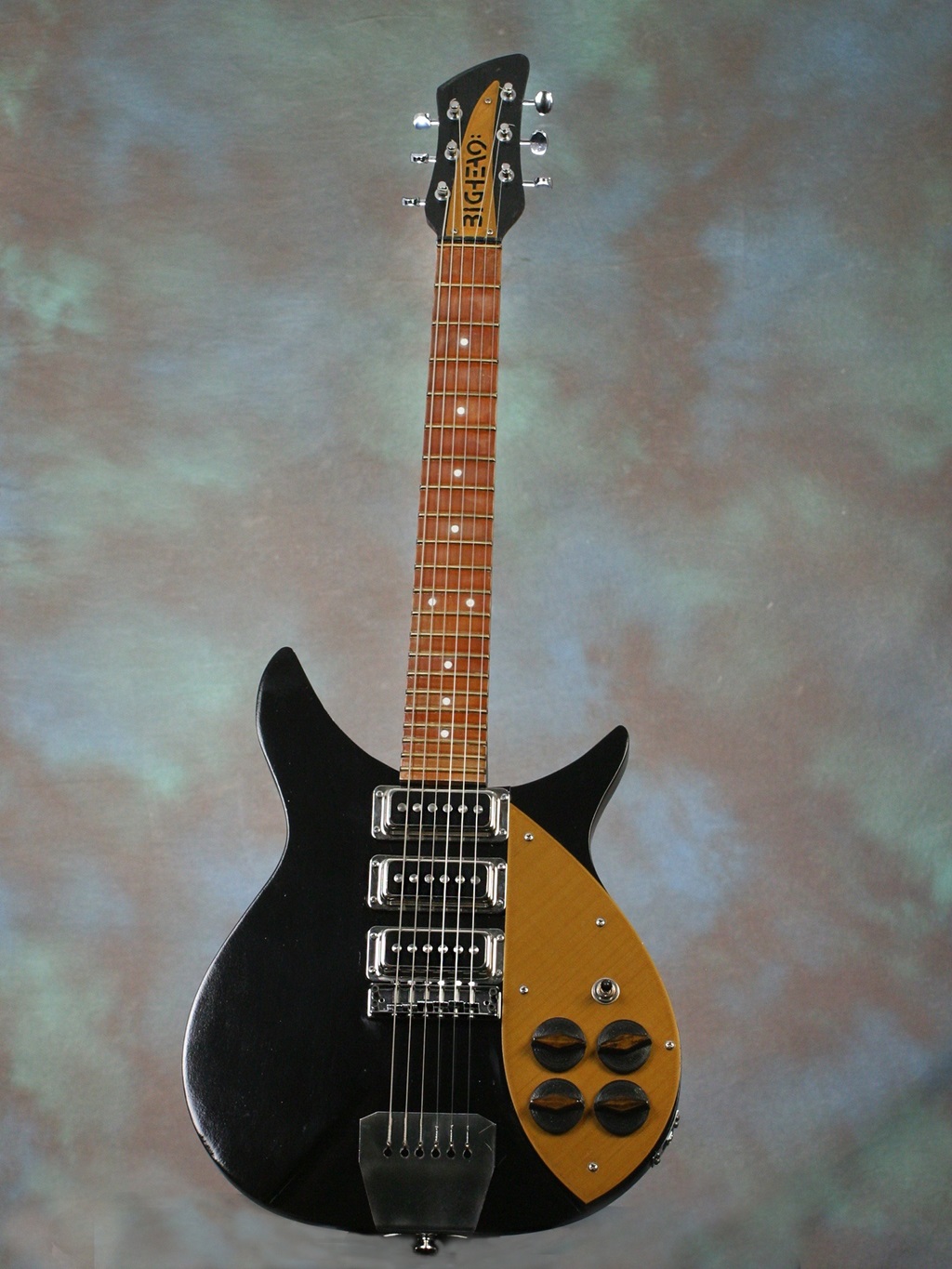 Brown and black 3D printed electric guitar