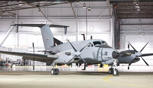 U.S. Army fixed wing aircraft RC-12X Guardrail in hangar