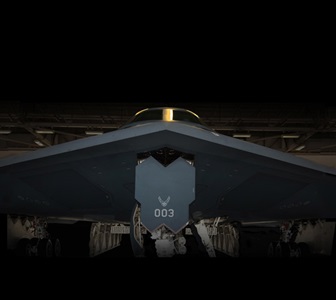 front view of stationed stealth bomber
