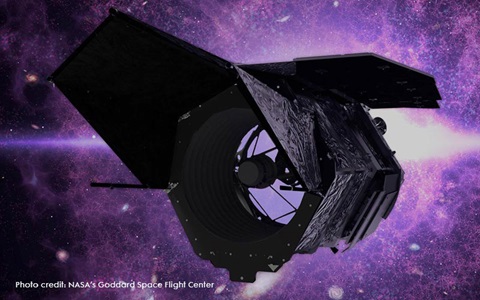 space telescope with purple skies and galaxies