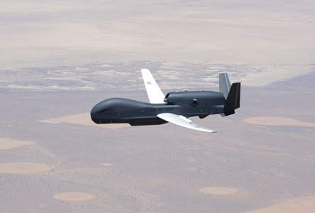 Global Hawk unmanned aerial vehicle flying above desert