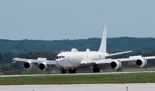 U.S. Navy’s E-6B Mercury aircraft taking off on runway