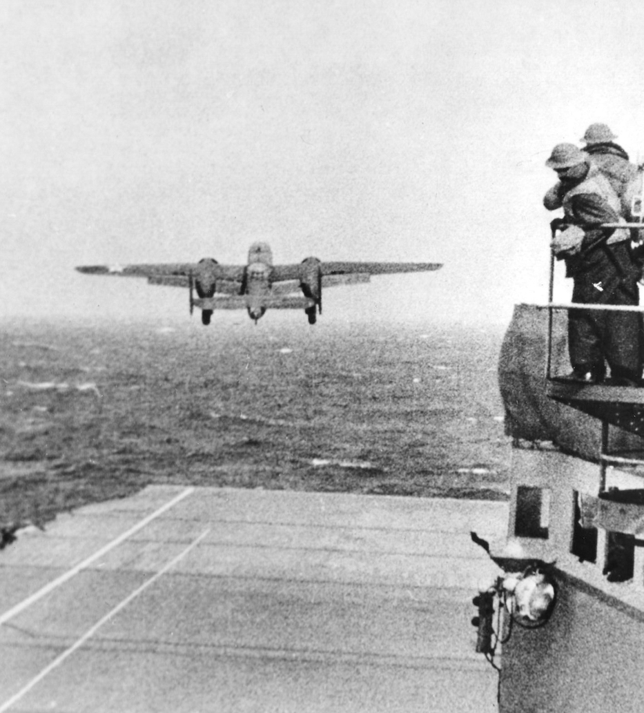 bomber taking off from an aircraft carrier
