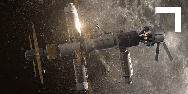 futuristic spacecraft above the moon