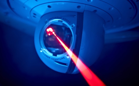 Red laser light coming from countermeasure pod