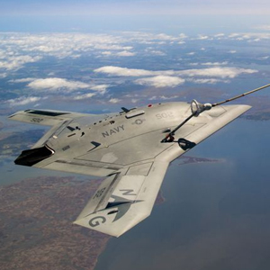 X-47B aircraft refueling in the sky