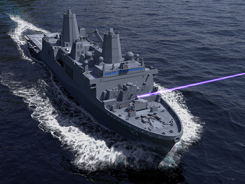 Navy LPD ship shooting directed energy laser