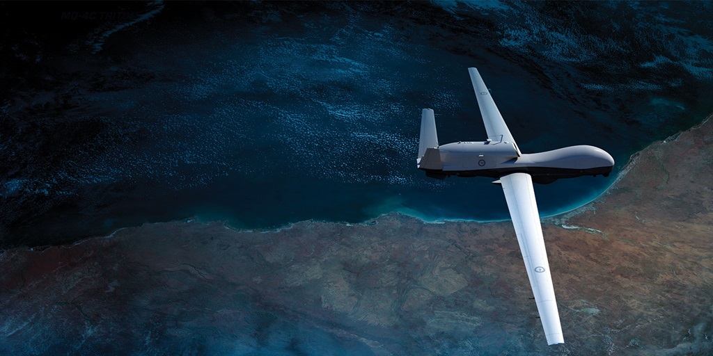 A Triton unmanned military aircraft flies over Australia
